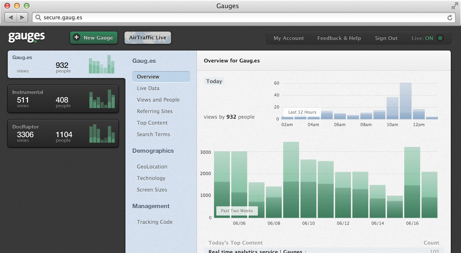 The Gauges interface updating in real time